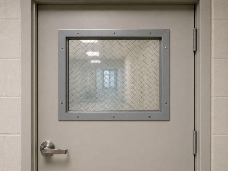interior-fire-rated-doors-with-fire-rated-glass - Holman, Inc. Interior fire rated doors with wire glass window in commercial corridor Jacksonville FL