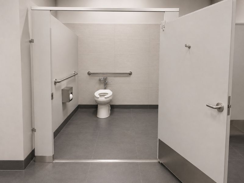 ada-toilet-clearance-grab-bars - Holman, Inc. ADA toilet compartment showing grab bar height and side wall clearance